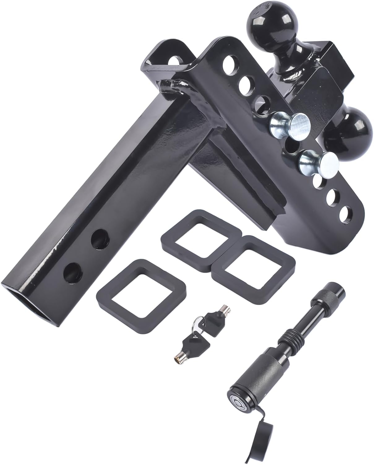 Adjustable Trailer Hitch for Trucks, 2" Receiver with 6" Drop/Rise, 2"& 2-5/16" Balls, 20,000 LBS GTW, Anti-Theft Pin, Black