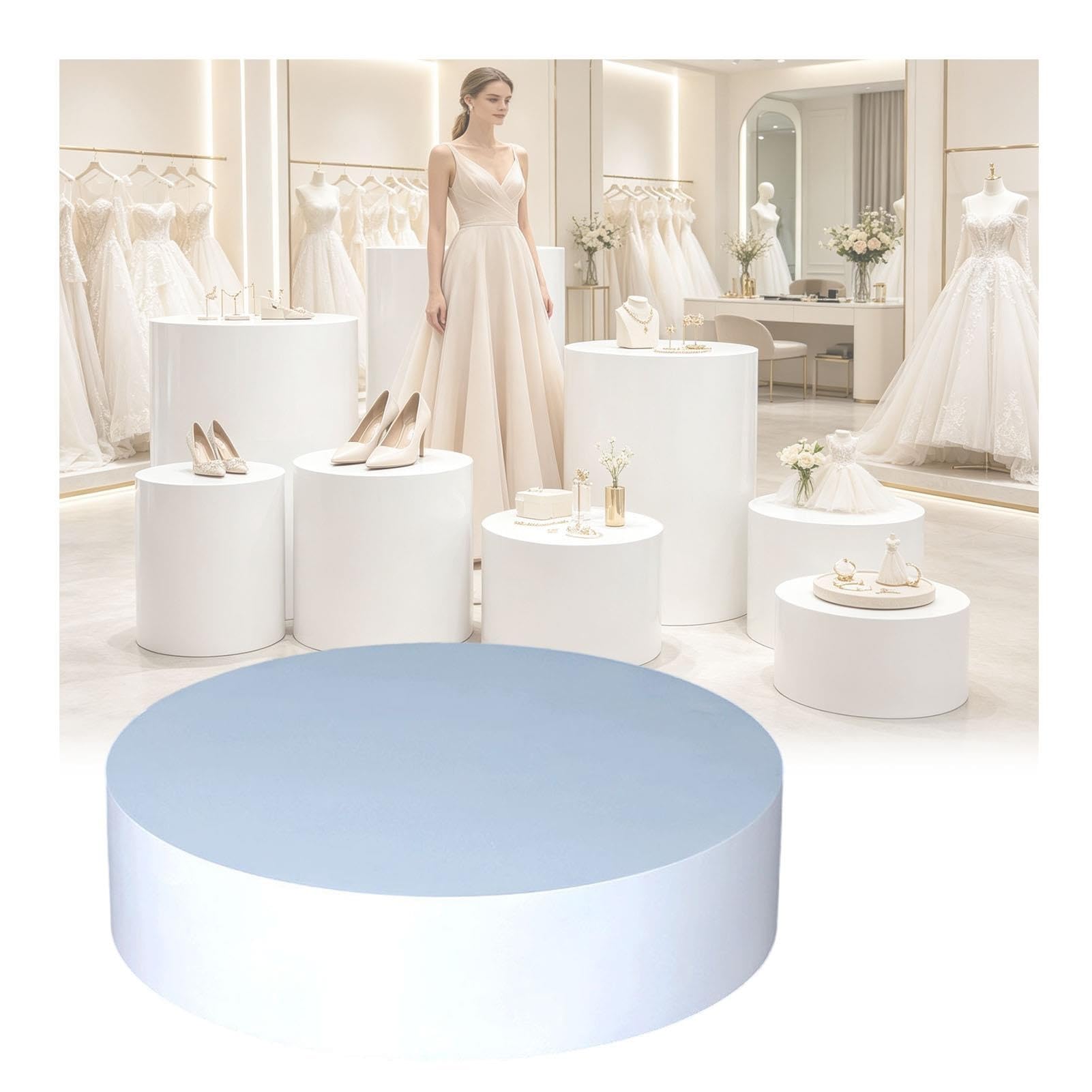 Pedestal Expositor Redondo de Madera para Maniquí, Base Fiesta