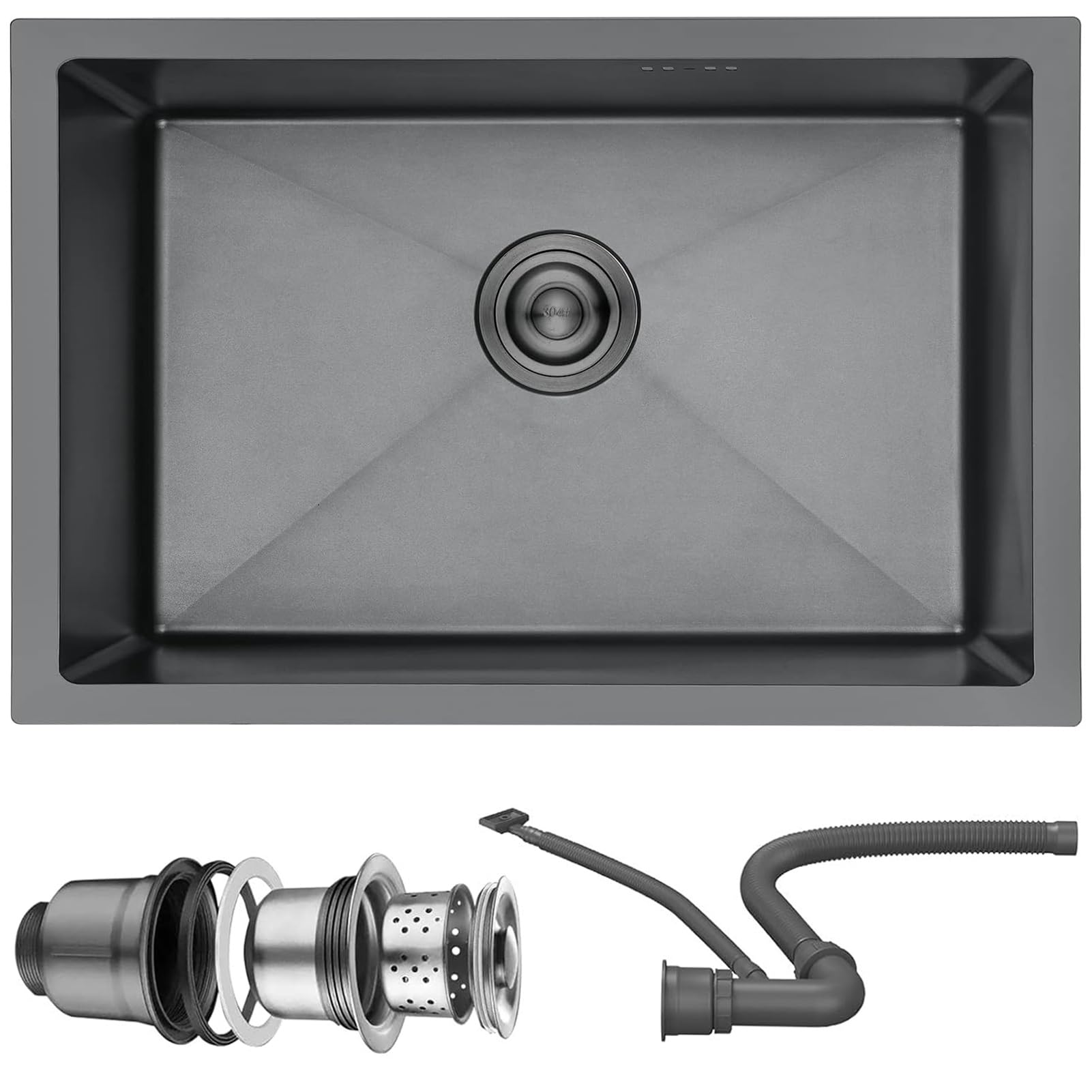 ZQFHSX Stainless Steel Kitchen Sink, Square Outdoor Campervan Sink,Undermount Sink Drop In, Topmount Single Bowl With Drainer Fittings(Black,55x40cm)