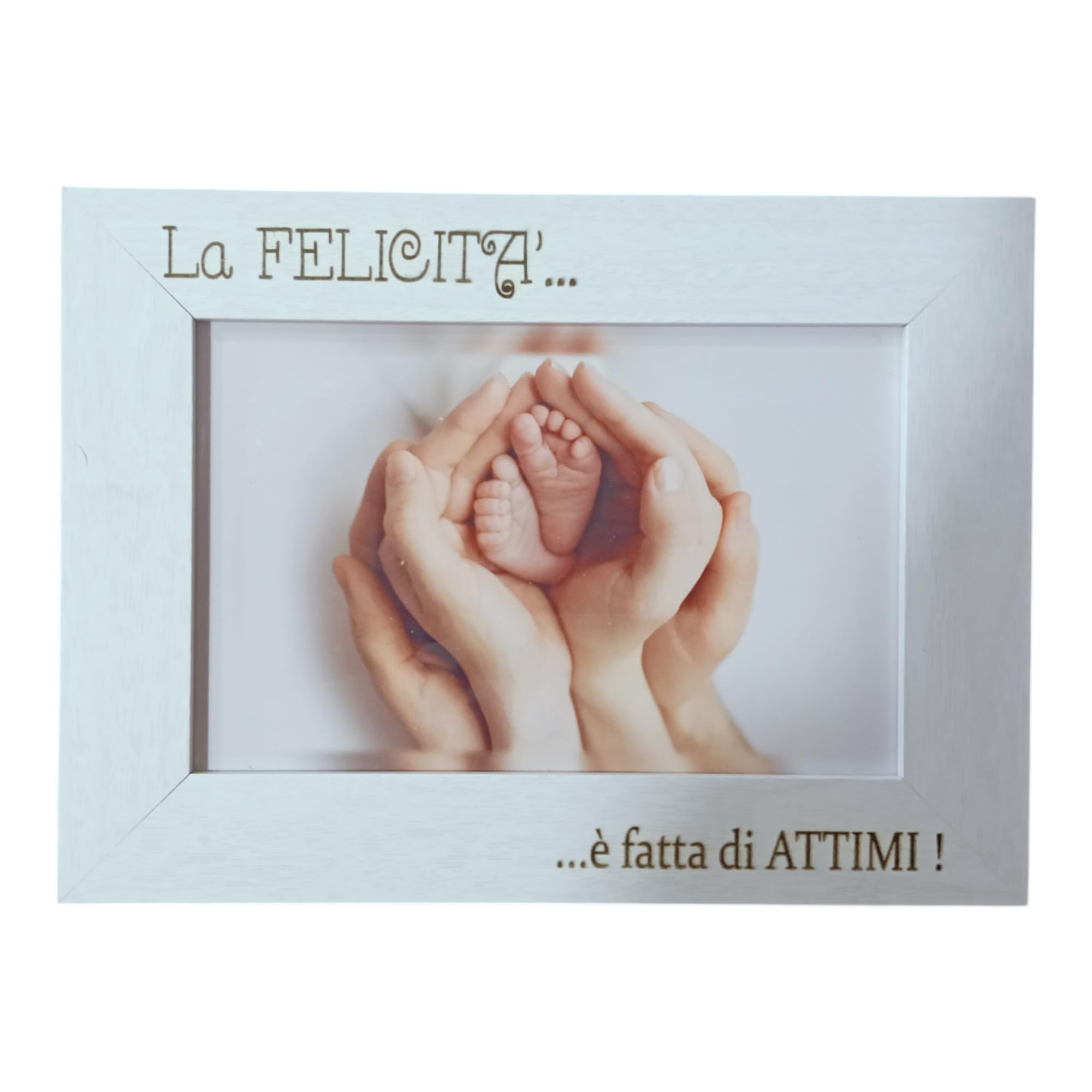 Bomboniere Battesimo Maschio Bomboniere Battesimo Bambina Cornice in Legno Naturale o Bianca Regalo Nascita in Scatola con Fiocco Regalo Neonato con Incisione Frase Felicità13x18 cm (15 pezzi)