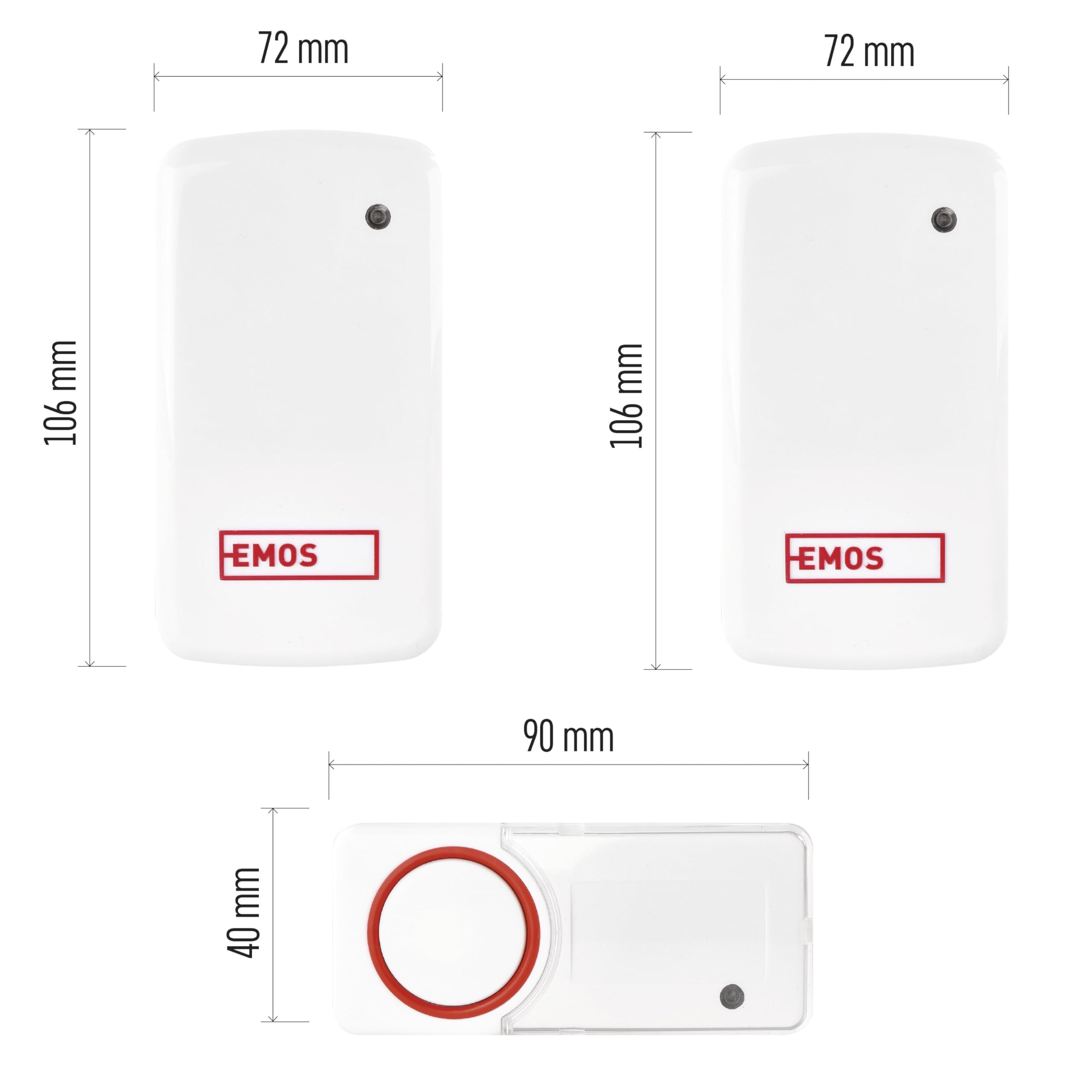 EMOS Juego de Timbre inalámbrico sin batería, con 2 receptores, Alcance de 150 m y 10 Tonos de Timbre, 5 Niveles de Volumen hasta 110 dB, indicador Visual, emparejamiento de autoaprendizaje, Color