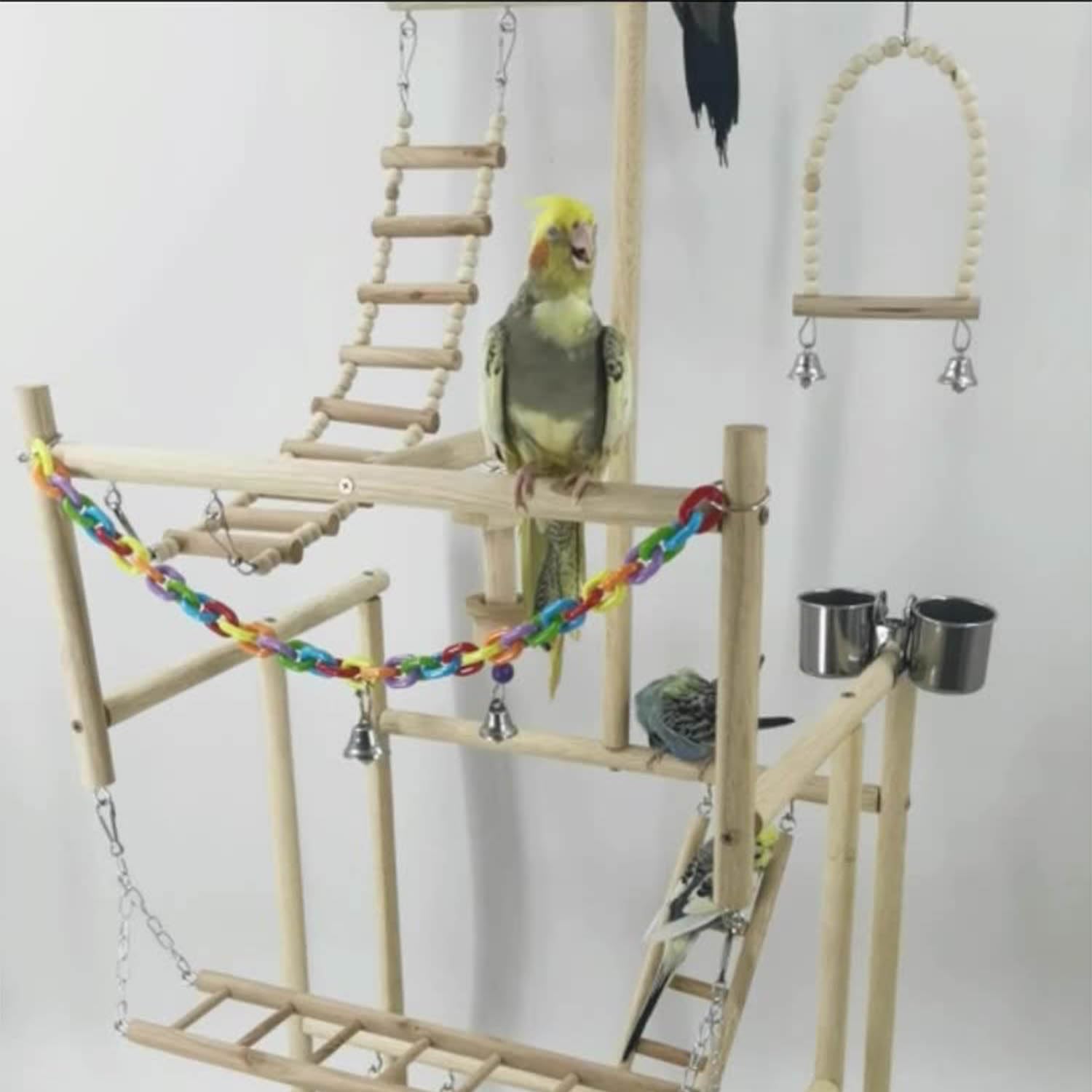 Genérico Parque para pájaros, Parque para Loros, Soporte Grande de Madera para Loros de 4 Niveles, Adecuado para Loros, periquitos y pájaros