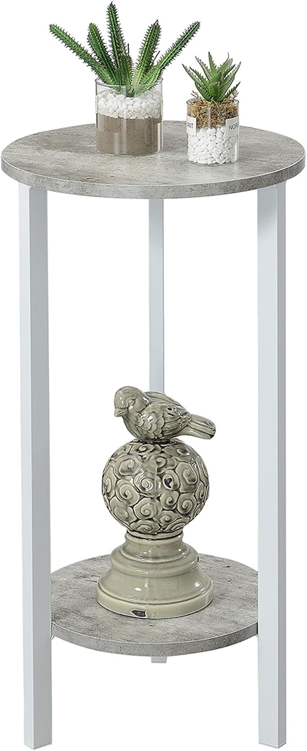 Pemberly Row 31" Two-Tier Plant Stand, Gray Faux Marble Wood Finish, Powder-Coated Metal Frame, 15" W x 15" D Shelving, Accent Table for Plants, Decor or Collectibles Display