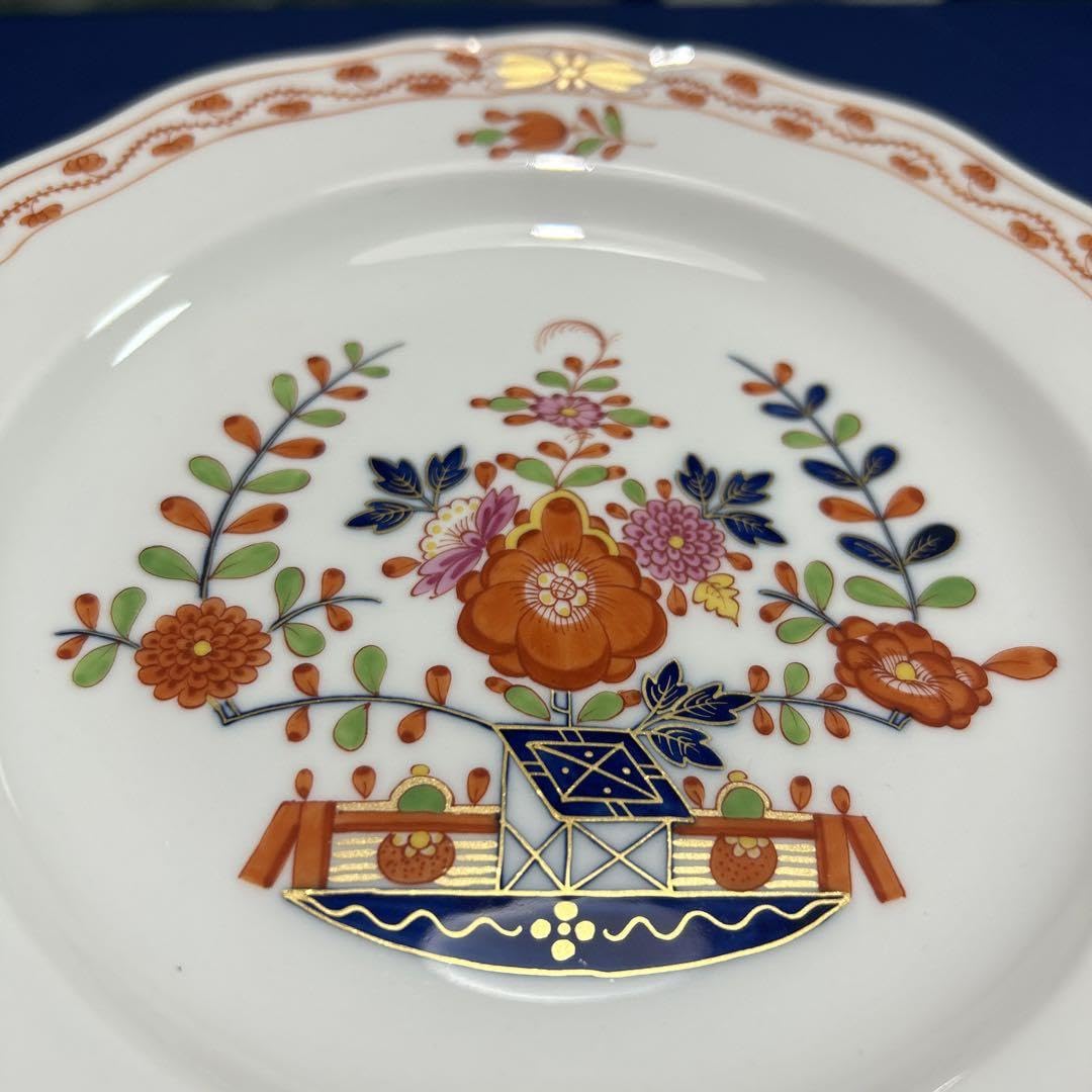 マイセン柿右衛門写し御所車花模様プレート18cm一級品