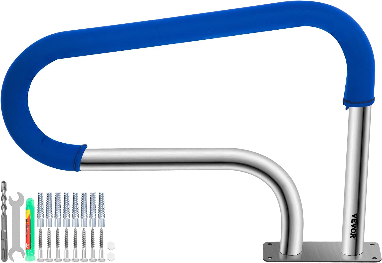 Pool Handrail, 32 x 22.5 Swimming Pool Stair Rail, 304 Stainless Steel Stair Pool Hand Rail Rated 375lbs Load Capacity, Pool Rail with Quick Mount Base Plate, and Complete Mounting Accessories