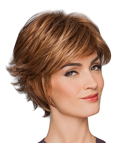 Peluca corta en capas Eva Gabor Gala de Hairuwear, tamaño promedio de la gorra, G8+ Chestnut Mist