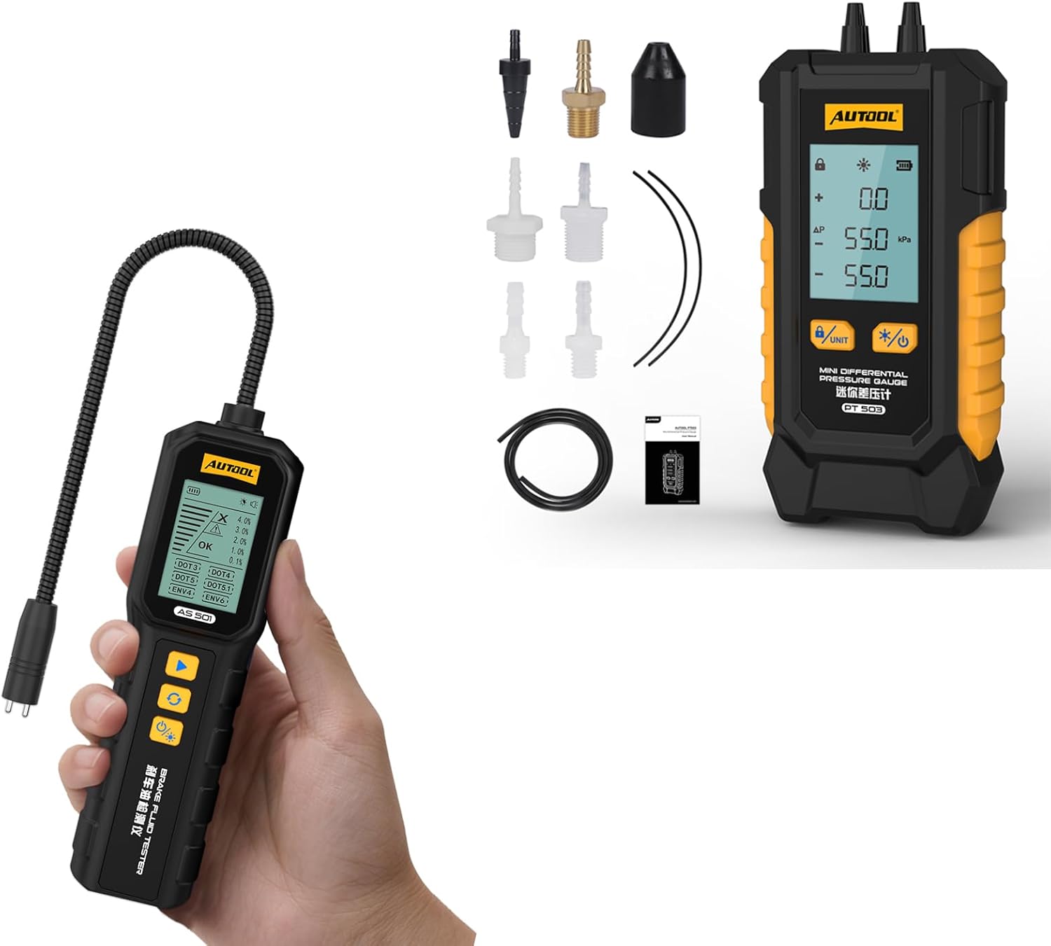 AUTOOL AS501 Brake Fluid Tester & PT503 Mini Differential Pressure Gauge