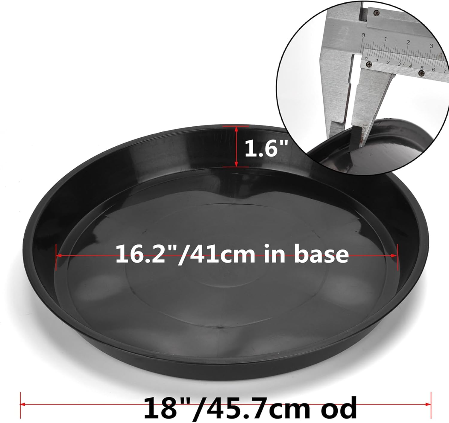 18 Inch Black Plant Saucer for Indoors, 6 Packs Large Plant Trays 16 inches in Base, Heavy-Duty Pot Containers 10 Gallon Grow Bag Saucer for Outdoors.