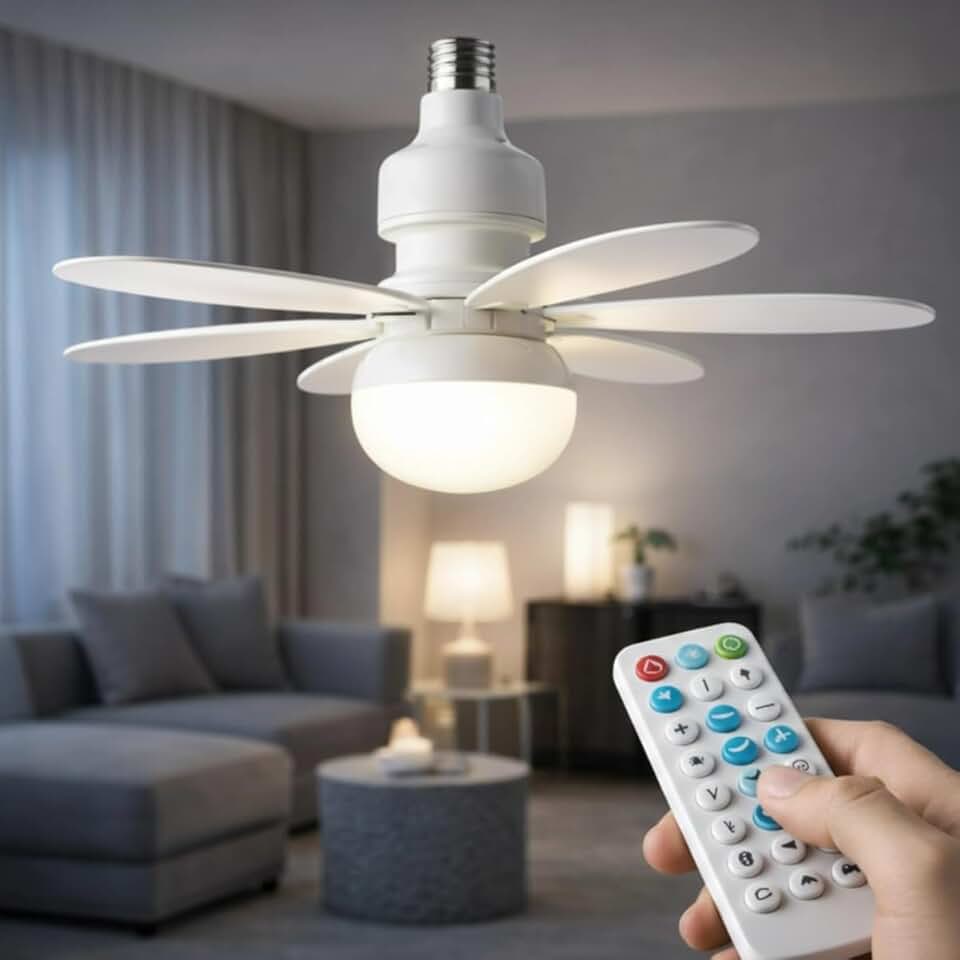 Ventilador de Teto Silencioso com Lâmpada LED 60W Bivolt E27 com Controle Remoto 3 Velocidades e 3 Modos de Luz Econômico e Moderno