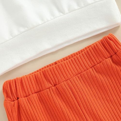 FYBITBO Toddler Infant Baby Girl Fall Clothes Pumpkin Letter Sweatshirt Top Bell Bottoms Pants Halloween Outfit Girl (Orange,18-24 Months) - Thumbnail 5