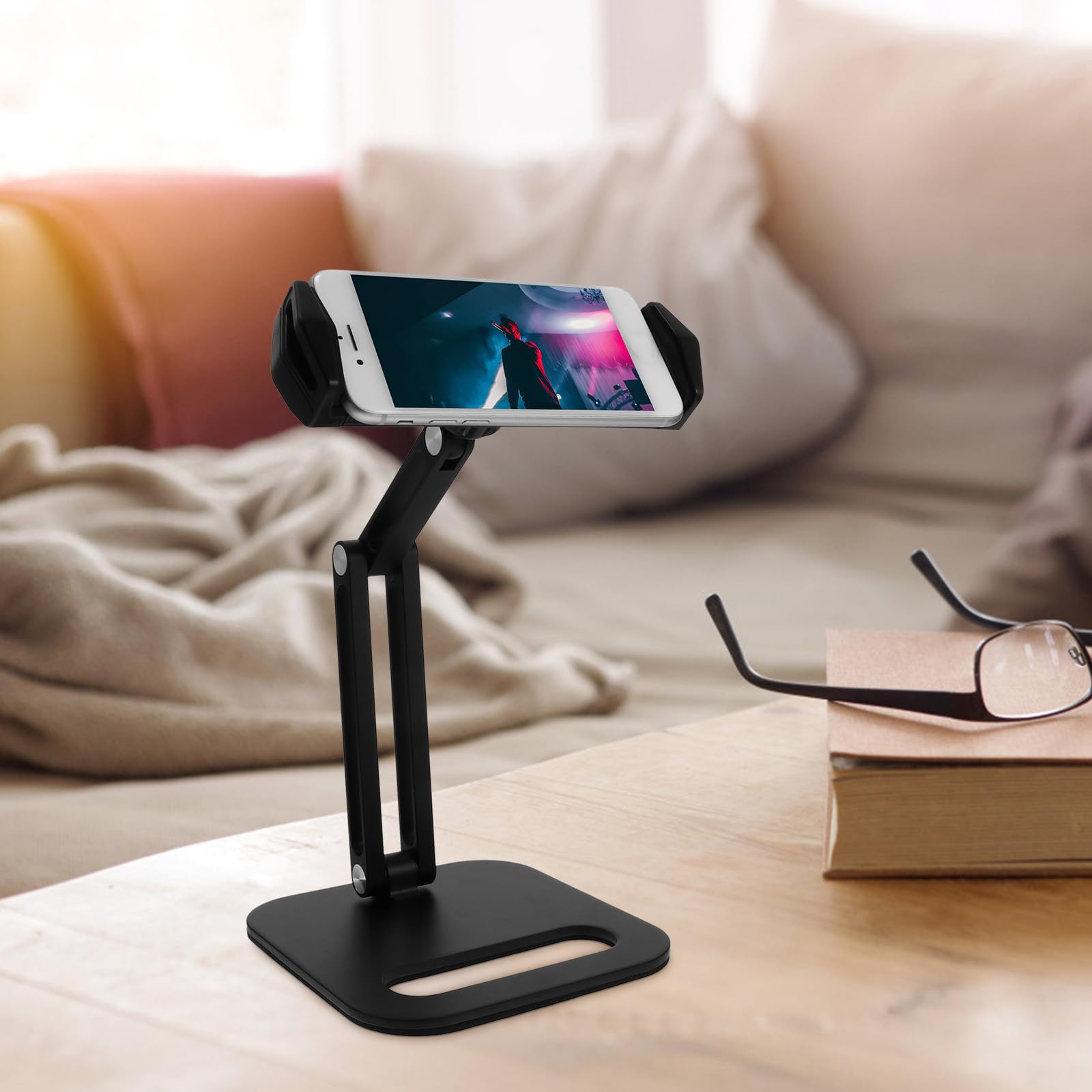 VALICLUD Soporte para Teléfono Móvil y Tablet con Altura y Ángulo Ajustable, Aluminio y TPU, Antideslizante para Transmisiones y Videos
