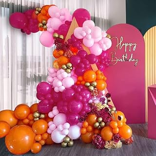 Pink Orange Balloon Garland Hot Pink Orange Gold Metallic Pastel Pink Balloon Arch Kit Latex Party Balloons For Baby Shower Birthday Wedding Rainbow Encanto Party Decorations