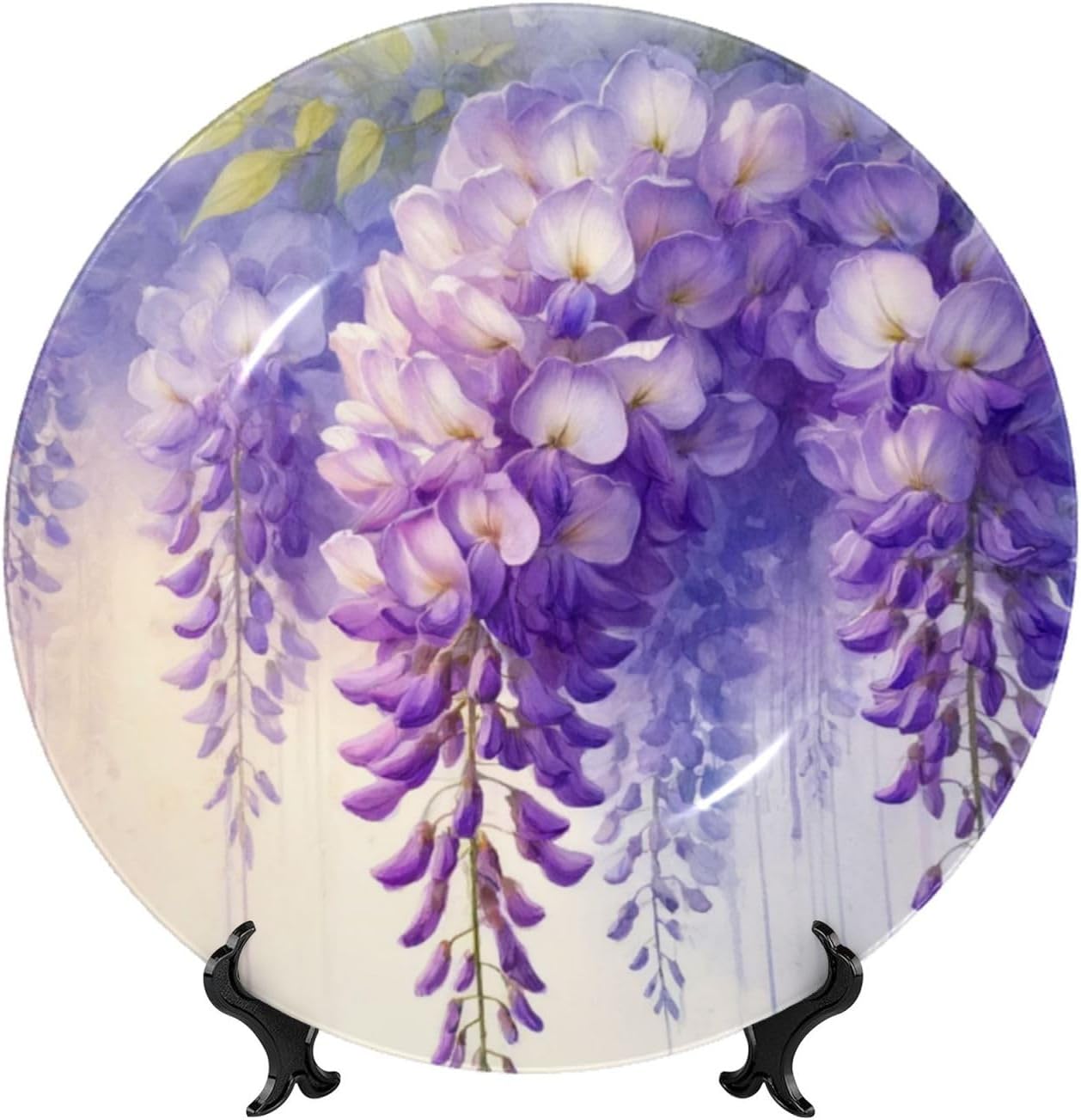 Wisteria-Flowers-Blooms 10 Inch Decorative Plate With Stand, Elegant Display Wall Plate For Home Decor