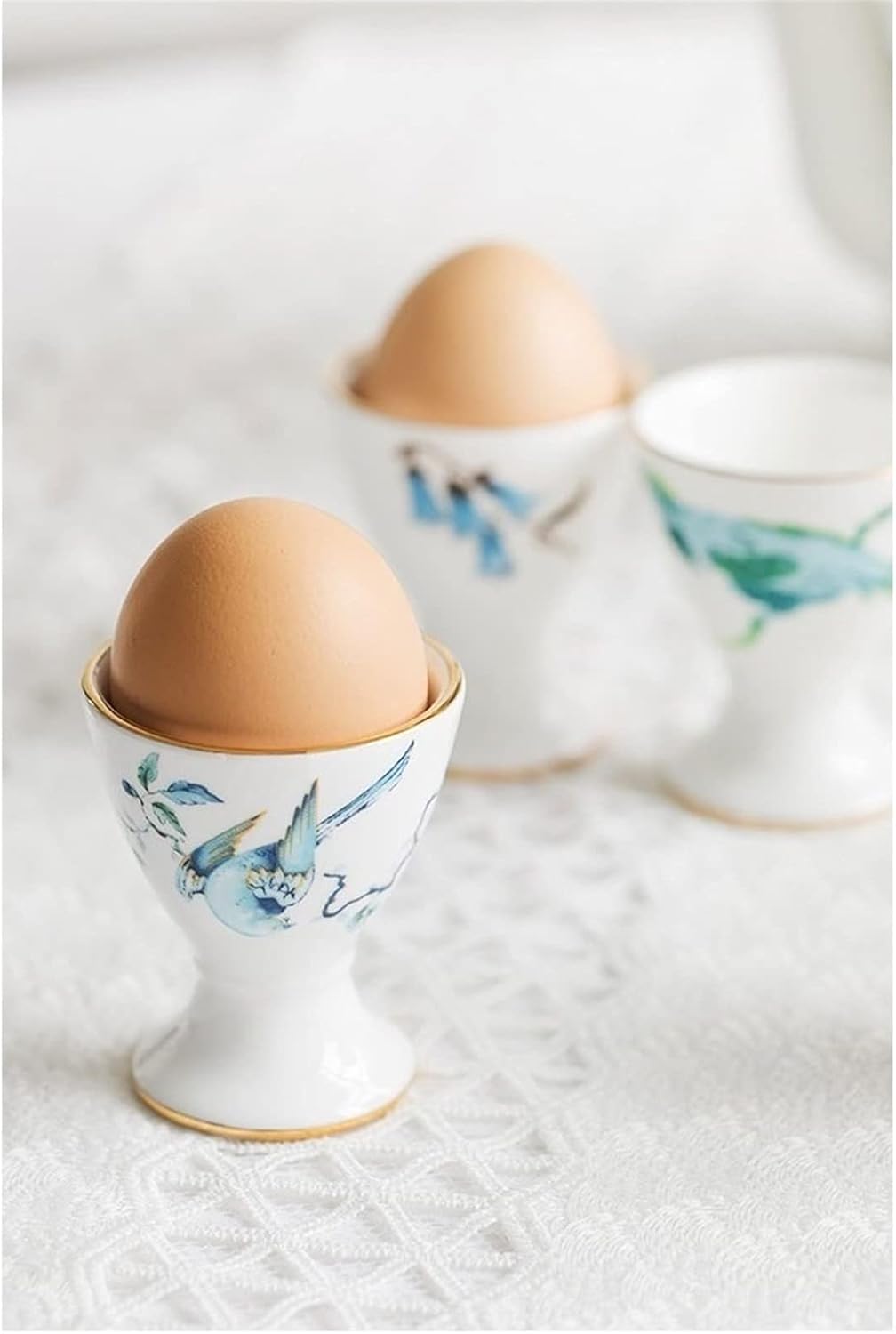 Egg Cup Ceramic Egg Cups, Hand-Printed Egg Cup Breakfast Hard Soft Boiled Eggs Holder Porcelain, White Egg Cups (Color : B)