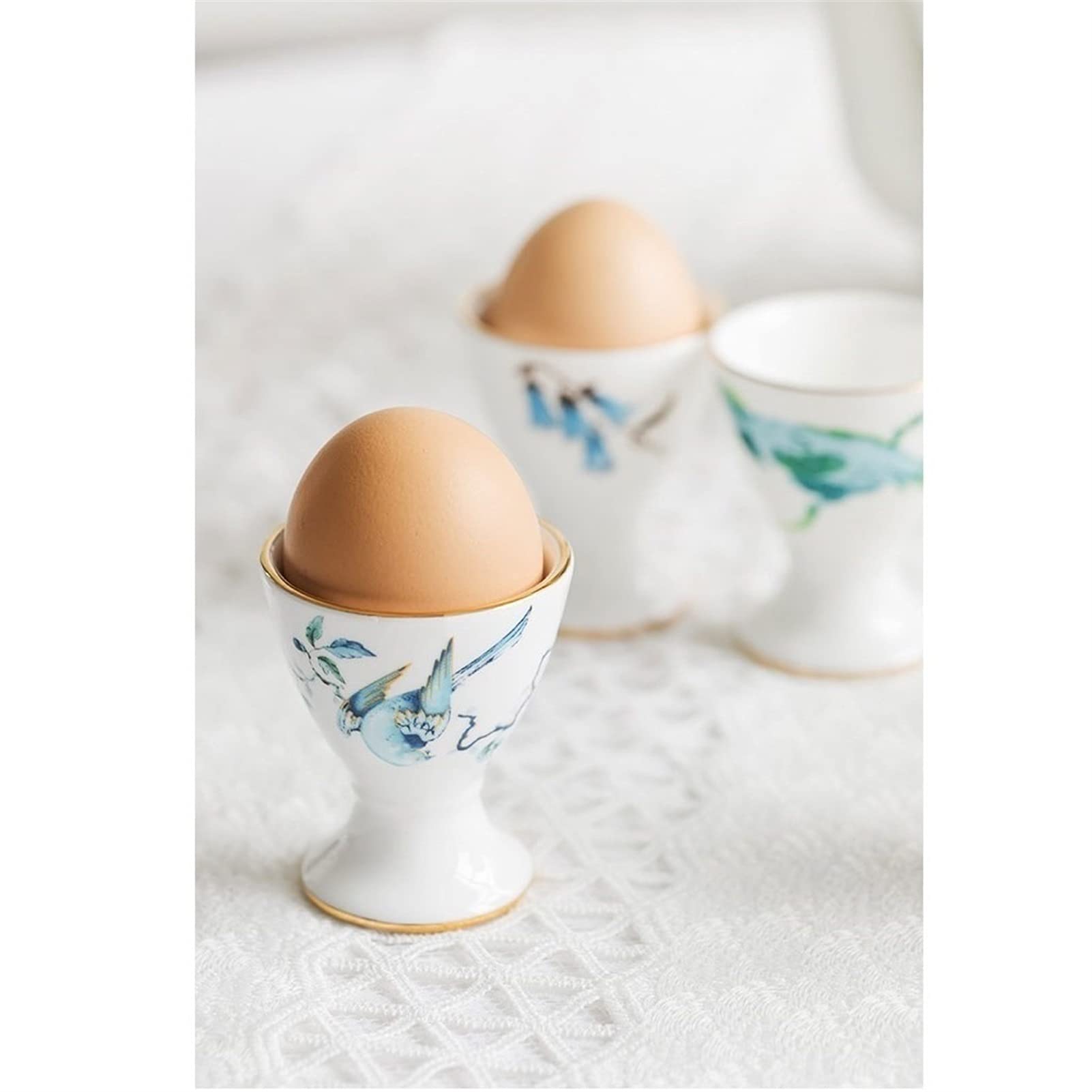 Coquetier Coupes d'œufs en céramique, coupe d'œufs imprimée à la main Petit-déjeuner à bouillie dur en porcelaine, blanc Coquetiers (Color : B)