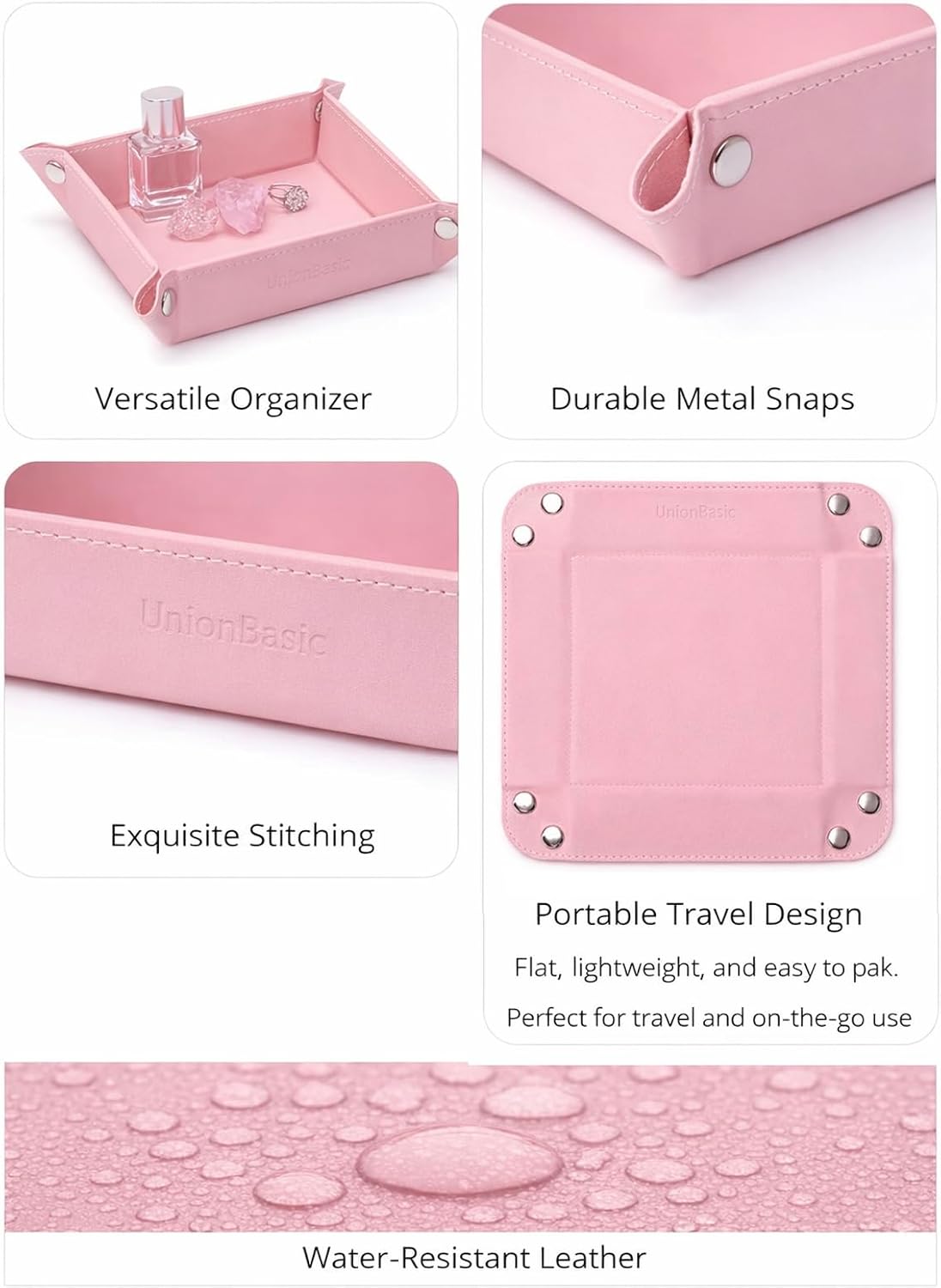 UnionBasic Small Valet Tray, Jewelry Tray for Rings Watches Earrings, Entryway Catchall Caddy for Coins Keys Change, Nightstand Bedside Valet Holder, Trays for Electronic Gadgets, Candy Pink
