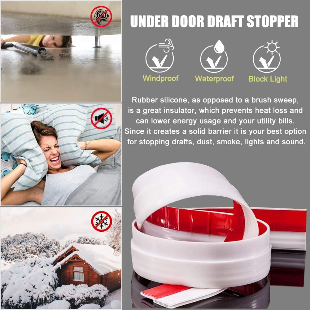 2 Pack Door Draft Stopper Under Door Sweep for Exterior and Interior Doors, Draft-Free and Soundproof Door Draft Blocker Insulator Door Bottom Weather Stripping, 1.8" W x 36.2" L, White