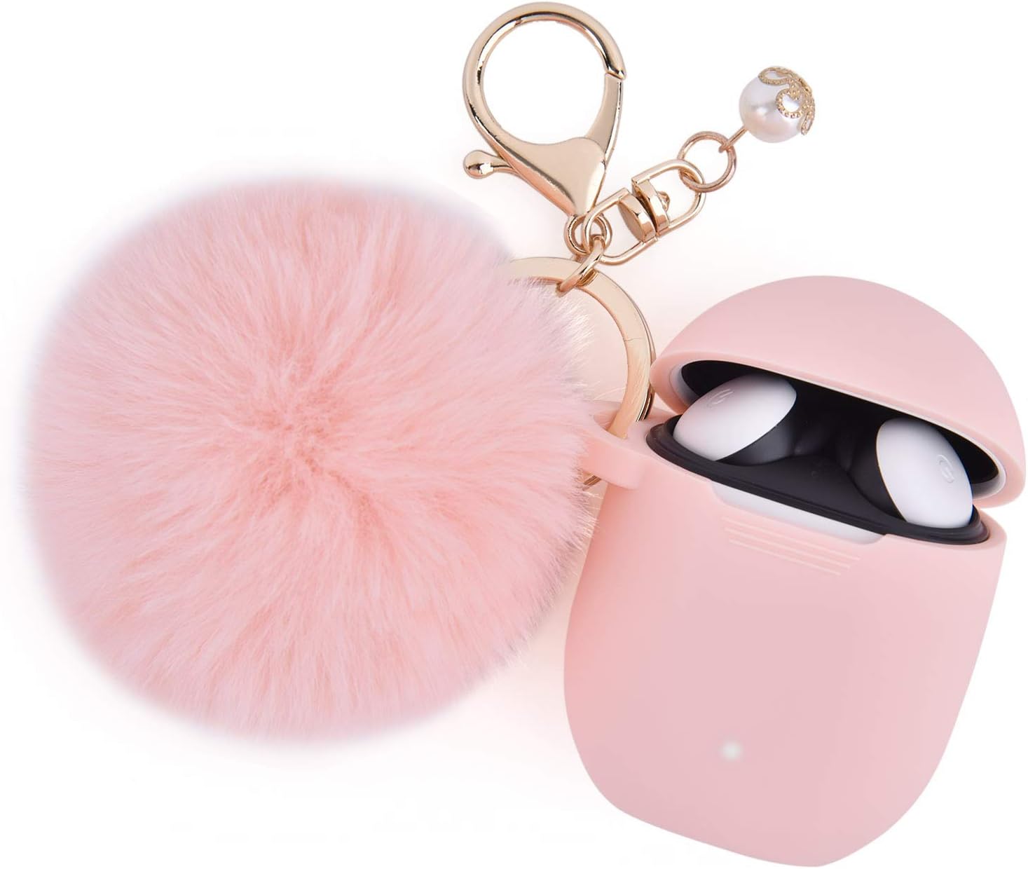 MOFREE Pixel Buds 2 Case Cover Cute - Soft Silicone Scratch Shock Resistant Pixel Buds 2 Protective Case Skin Cover with Pompom Keychain Compatible for Google Pixel Buds 2 Headphones(Pink)