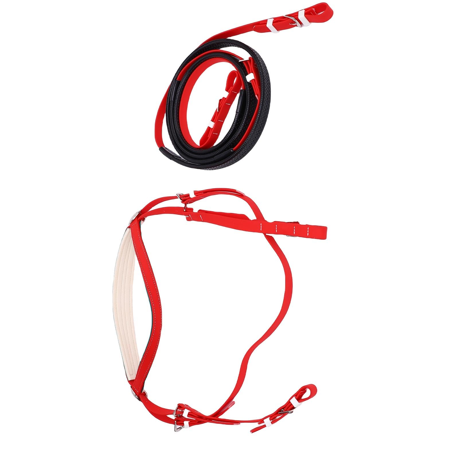 AMONIDA Set Cavezza e Redini per Cavallo, Set Cavezza in Nylon e Pelle PU in PVC, di vestibilità Comoda con Redine a Lunghezza Regolabile, Ideale per Competizioni Equestri, Allenamento, Equitazione