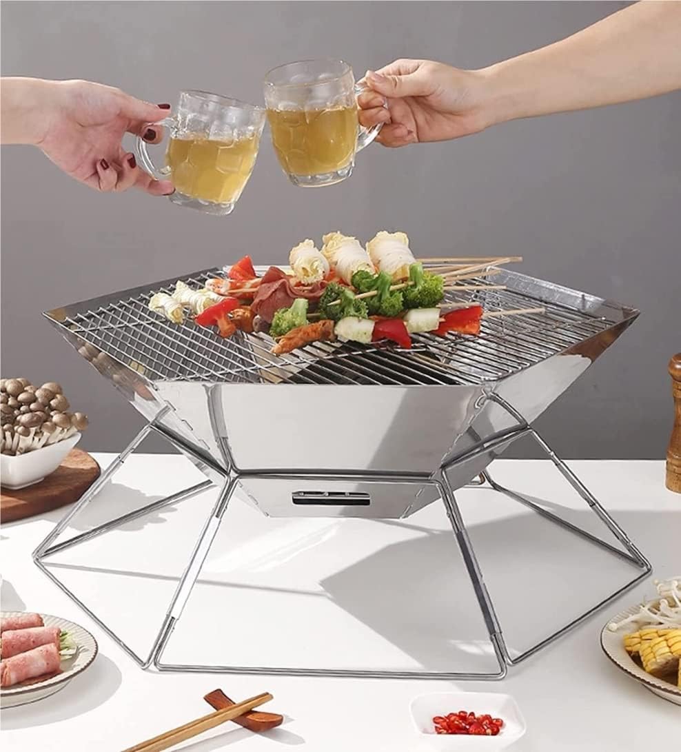 BBQ Grill Barbeque Grill Portable Charcoal Grill Outdoor BBQ Grill Cooking Stainless Steel Folding Camping Grill for Camping Picnic Barbeque Grill for Camping(Hexagonal Diamond) (Hexagonal Diamond)