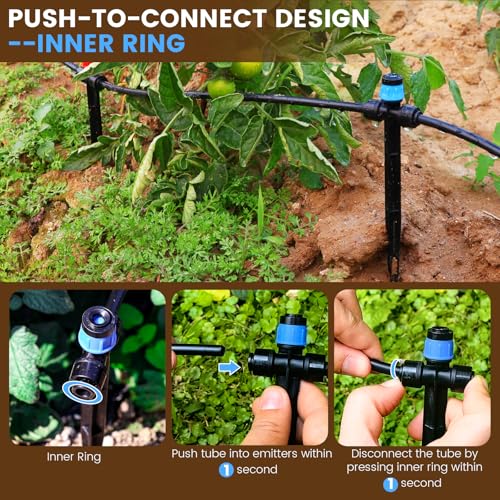 Eledom 55FT Quick-Connect Drip Irrigation Kit, Garden Watering System DIY Automatic Irrigation Equipment Set for Lawn Raised Bed Greenhouse Plant Watering with 1/4'' Tubing, Drip Emitters, Connectors — view 3