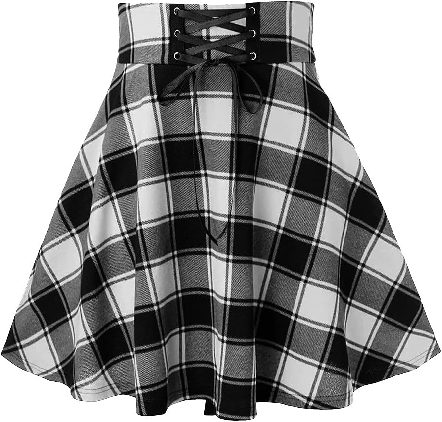 Women's 2 Piece School Girl Outfit Costume Tie Shirt Plaid Skirt Set Club Cosplay School Girl Uniform Role Play Set(Black, L) - Image 5