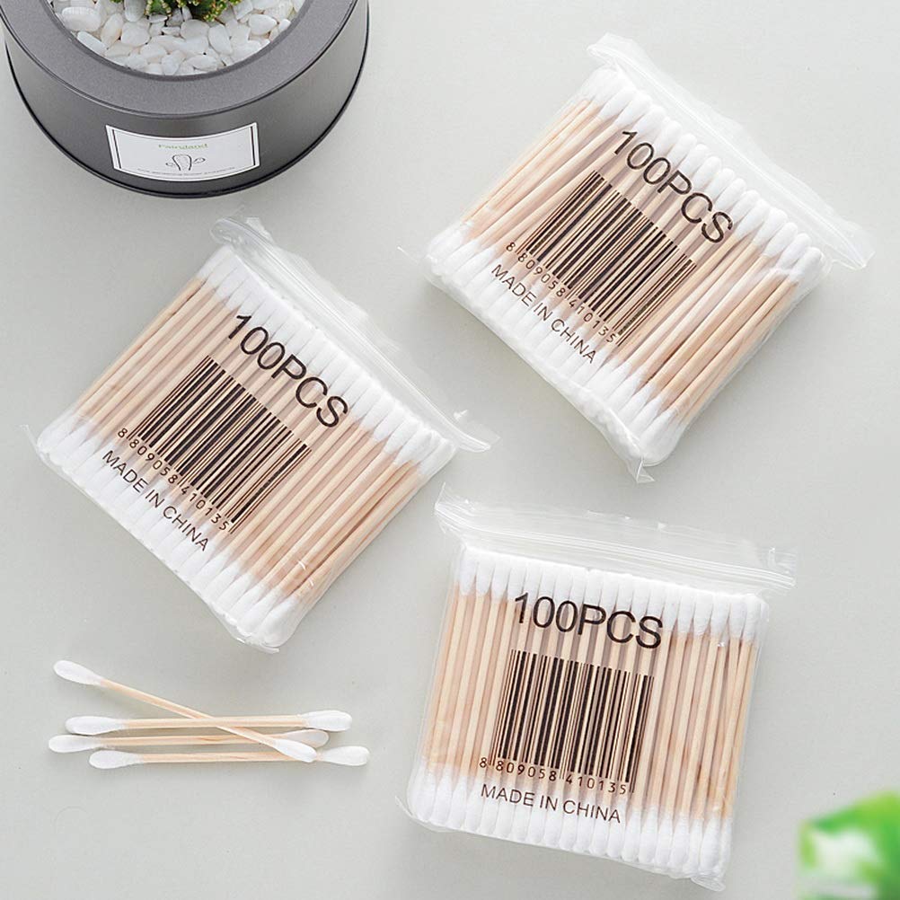 RIKWOG Cotton Swabs, 1200 Count Bamboo Sticks Cotton Swabs Cotton Buds with Wooden Handles For Ears Makeup or Nails Personal Care