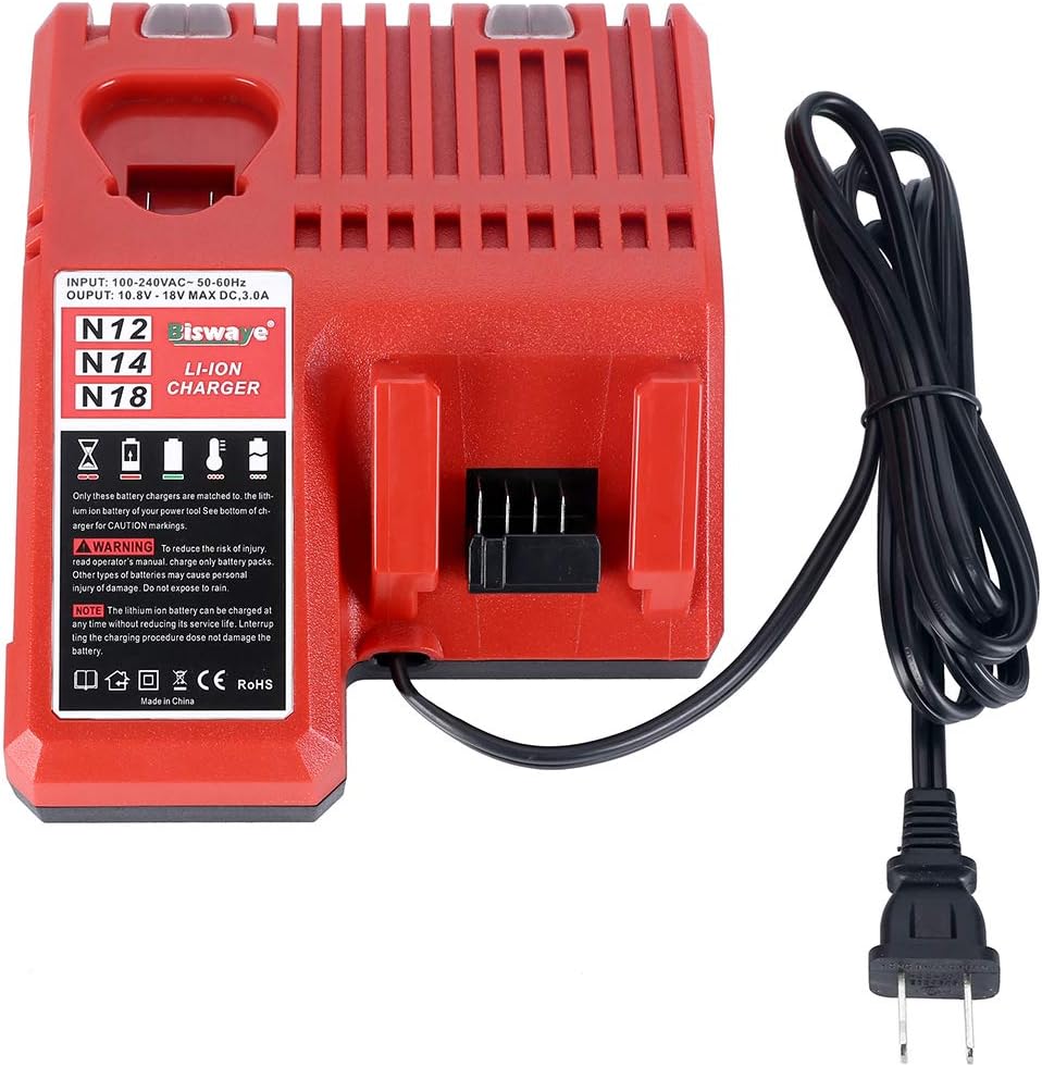 Biswaye M-12 M18 Multi-Voltage Rapid Charger 48-59-1812 Compatible with Milwaukee 12V-18V Lithium Battery M-12 M18 M14 48-11-1850 48-11-1852 48-11-1828 48-11-2411 48-11-2460