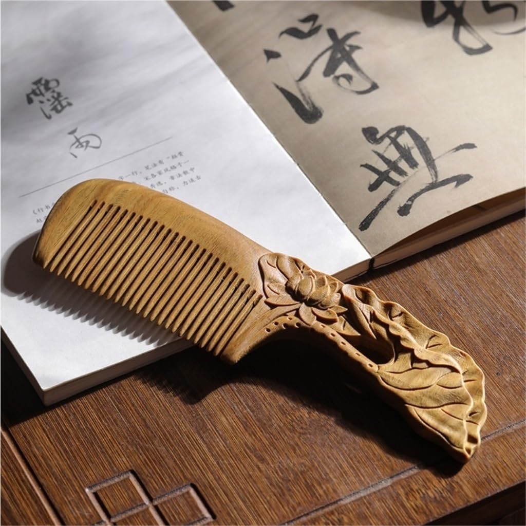 Peruka Grzebień Household Anti-static Massage Comb Solid Wood Hair Straightening Comb Chinese Style Carved Comb With Handle Design Duże grzebienie do włosów