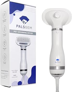 Dog Hair Dryer - Portable and Quiet 3 in 1 Pet Grooming Hair Dryer Blower with Slicker Brush - Small and Medium Cats and Dogs - Adjustable Heat Setting
