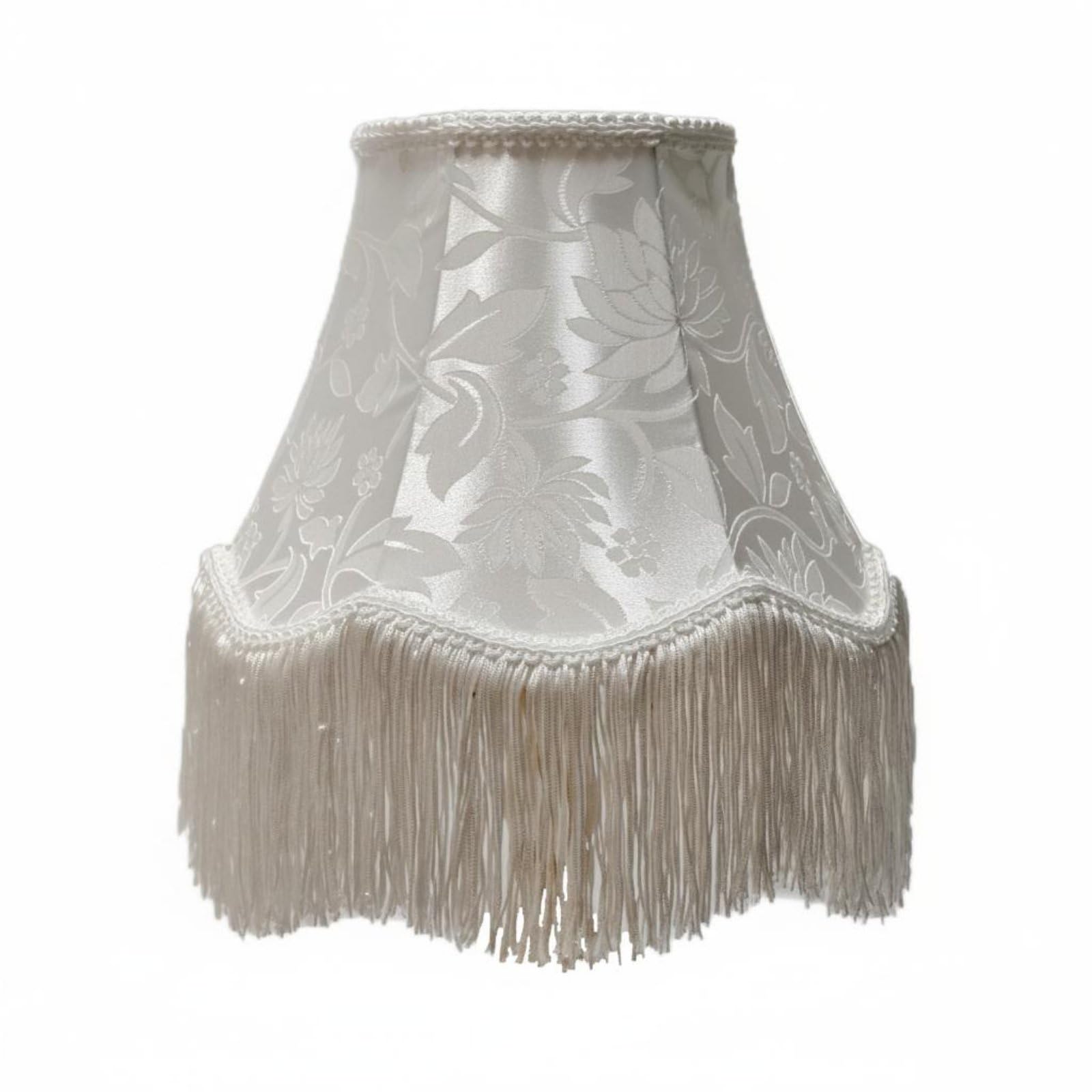 predolo Vintage Tassel Lampshade Handmade Textile Lampshade Fringed Trim Vintage Textile Shade for Living Room, White, Floral Tassel