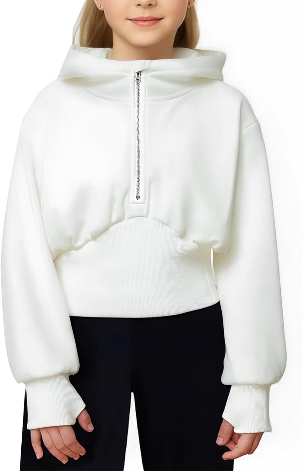 Simplee kids Girls Sweatshirt Half Zip up Hoodies (5-14T) Cropped Hoodie Black White Sweatshirts with Long Sleeve/Thumb Hole