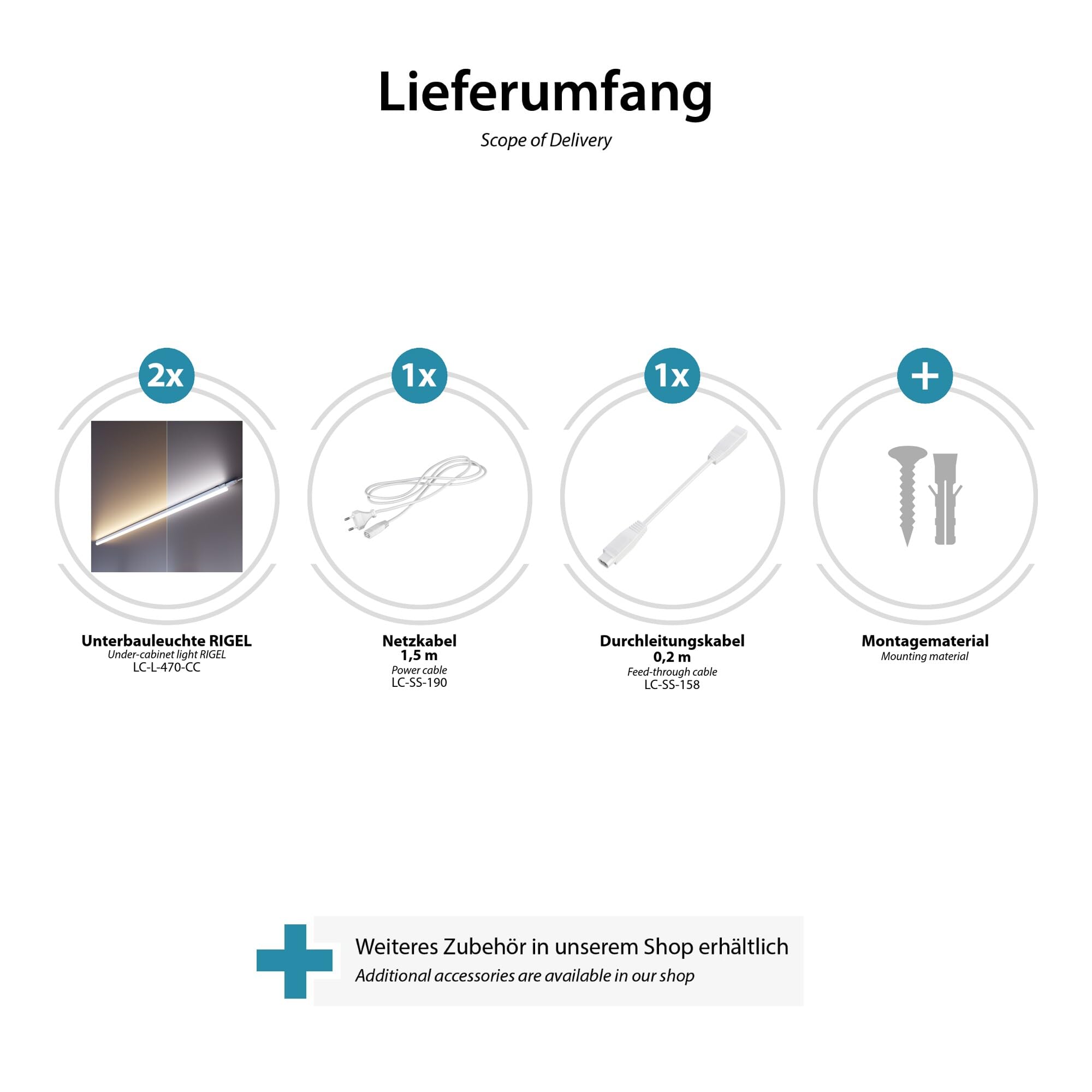 ledscom.de Zestaw 2 lamp podszafkowych LED Rigel, regulowana temperatura barwowa, 113 cm każda, 14,6 W, 1747 lm, ciepły biały/biały
