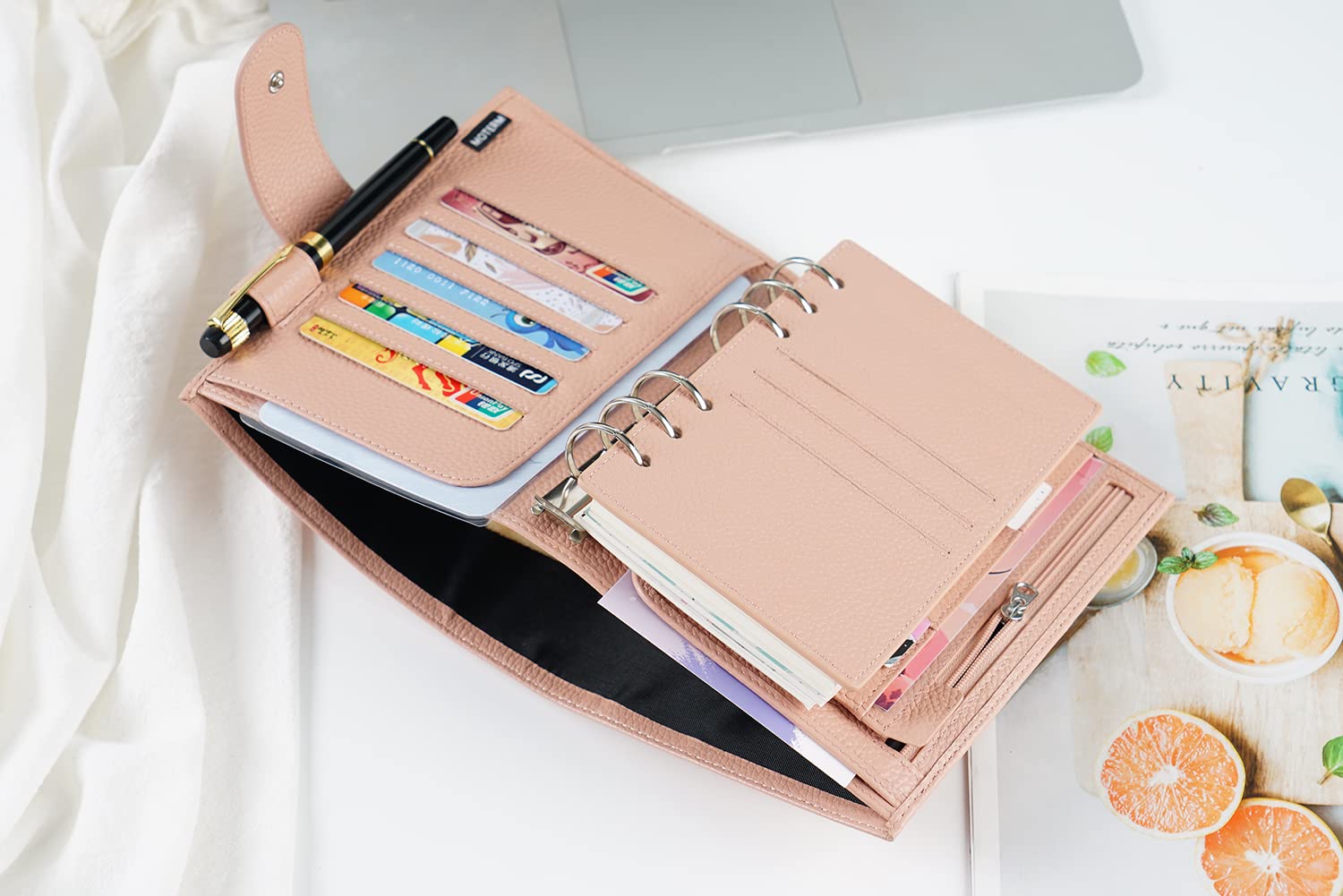 Moterm Personal Regular Ringen Planner - Echt lederen Binder Organizer (25 mm ring, kiezel-lichtblauw