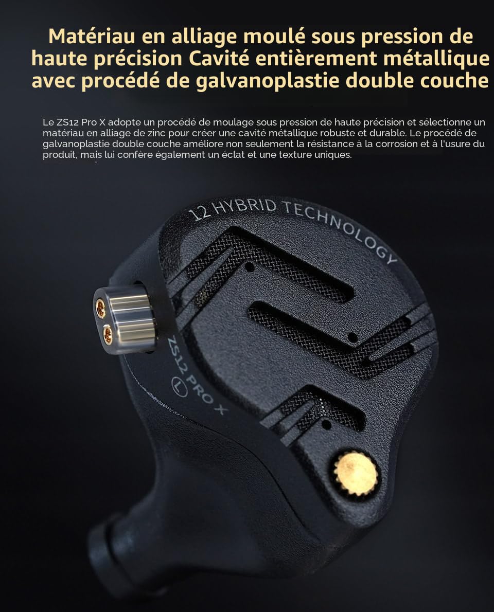 Yinyoo KZ ZS12 Pro X Écouteurs Filaires in Ear Monitor, 4 Commutateurs d'accordage,1DD 5BA Distorsion Non Linéaire Ultra-Faible IEM, Casque Jack 3,5 mm pour Musiciens, Gaming