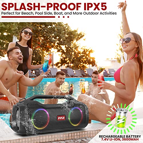 Pyle Wireless Portable Bluetooth Boombox Speaker - 40W 2Ch Waterproof Rechargeable Speaker Loud Stereo System W/ Google Assistant / Siri Voice Control, Tws Function, Micro Sd, Rgb Lights - Pbmkrg155 #TOP4