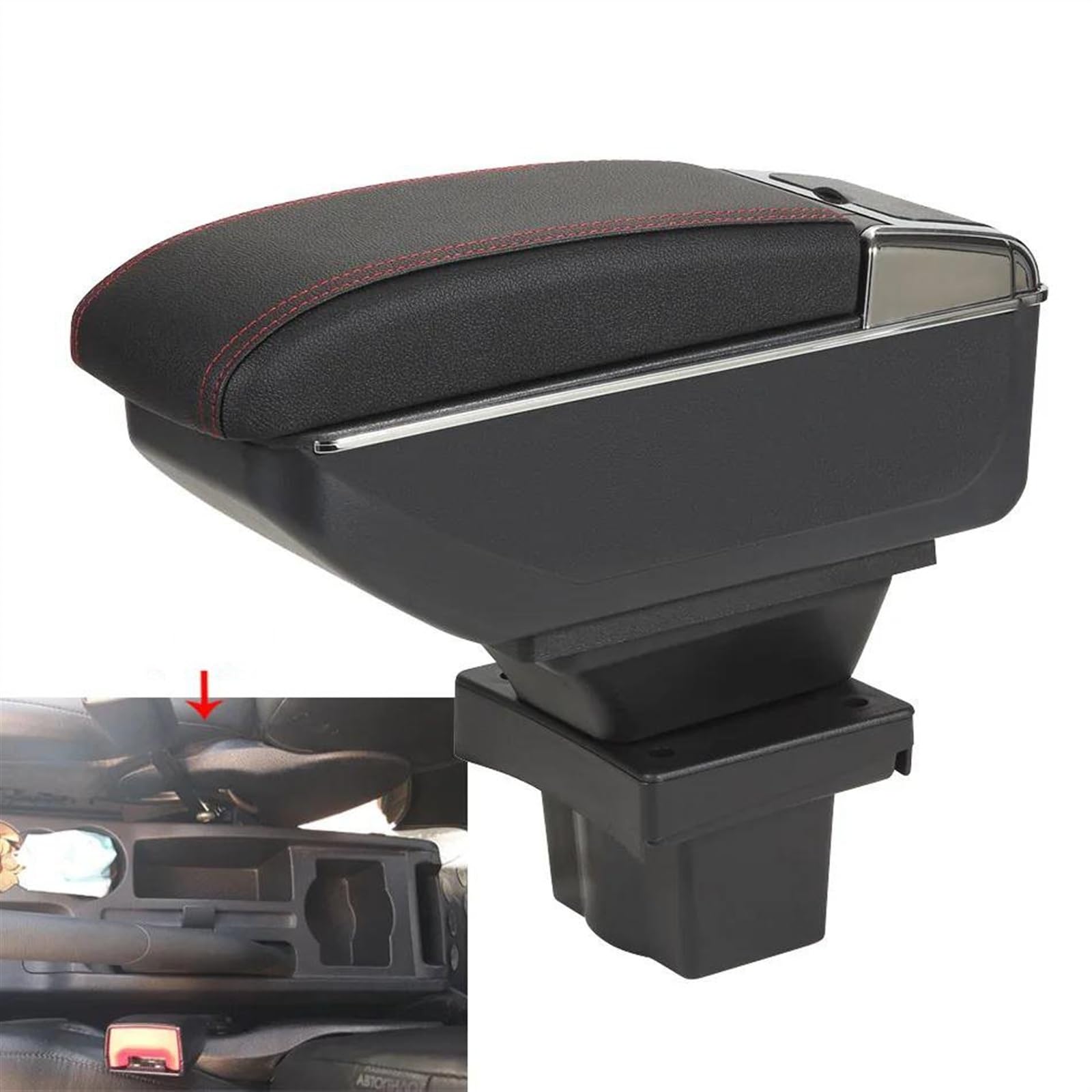 Box Bracciolo Con Supporto Multifunzionale Accessorio Per La Modifica Degli Interni Dell'auto Imbottito In PU Per Octavia Per Yeti Mk2 A5 Consolle centrale(D2 Black line No USB)