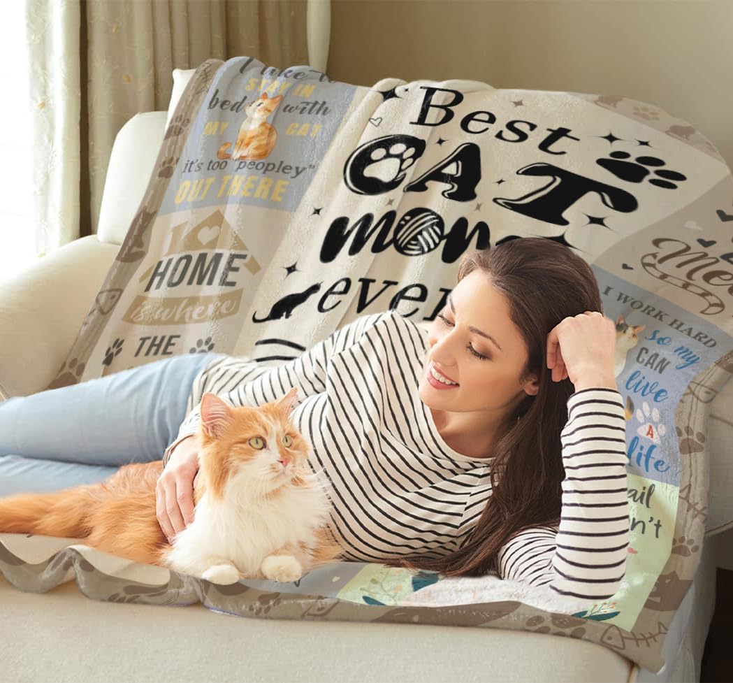 Cat Gifts for Women, Cat Mom Blankets 50x60 Inch, Gifts for Cats Lovers Women for Mothers Day Christmas Thanksigiving - Image 2