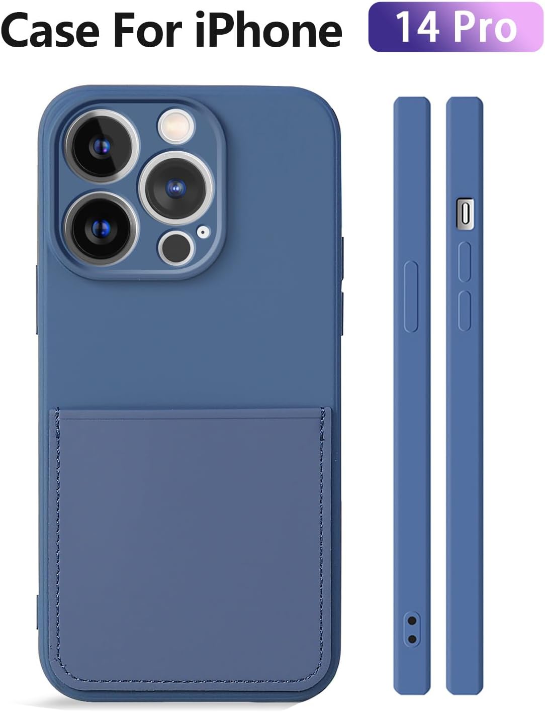 Slim Liquid Silicone Gel Case Compatible for iPhone 14 Pro 6.1 inch 2022 with Card Holder Sleeves Slot Anti-Scratch Shockproof Wallet Cover for iPhone 14 Pro (Blue) - Image 2