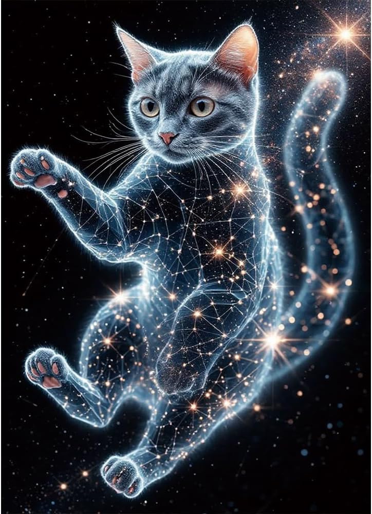 VICESESE 5D Diamond Painting Kit for Adults 12x16 Inch Full Drill Galaxy Cat Diamond Art DIY Painting Kit Starry Space Animal Wall Decor Sparkling Craft Gift for Women Beginners