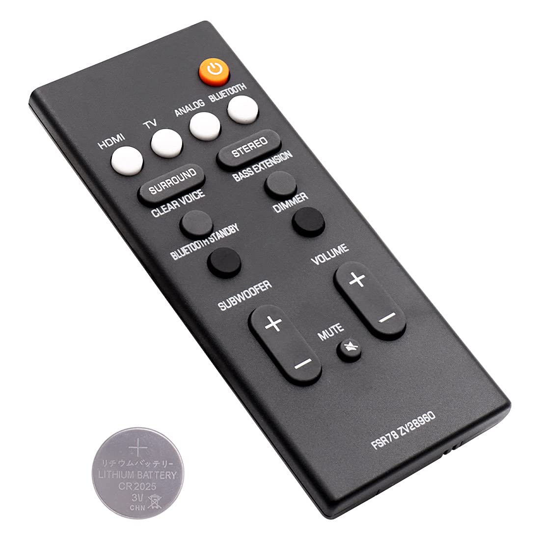 Replacement Remote Control FSR78 ZV28960 ZV289600 RTZV289600 for Yamaha Sound bar ATS-1060 ATS-1070 ATS-2070 NS-WSW42 YAS-106 YAS-107 YAS-207 YAS-207BL YAS-CU207(with Battery)