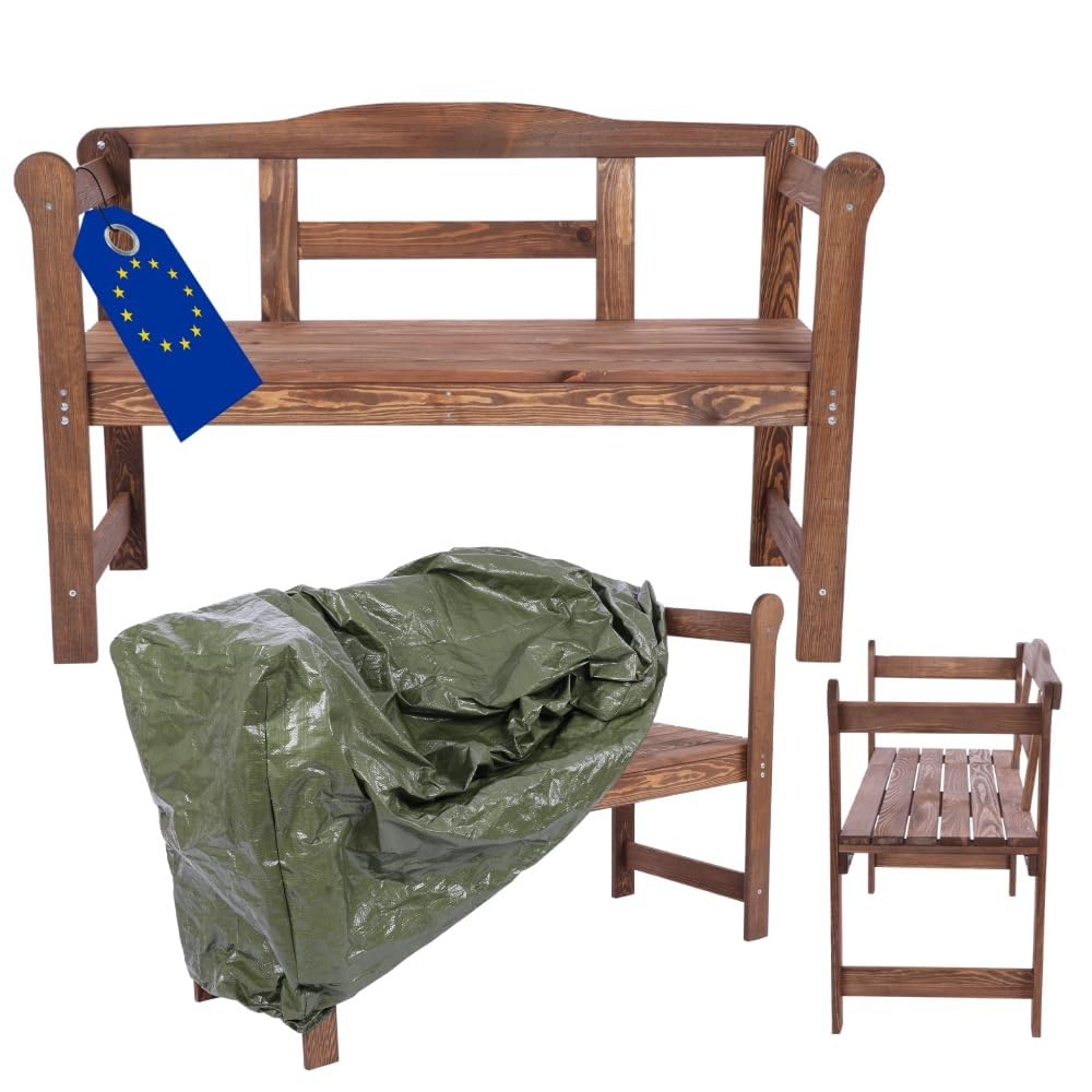 Gartenbank aus Holz, Schutzhülle aus PVC, Parkbank, Gartenmöbel, Sitzbank, Bank Friesenbank, Holzbank, 2-Sitzer, In- & Outdoor, FSC-Holz, Abmessungen 46x118x78 cm, Farbe: Braun