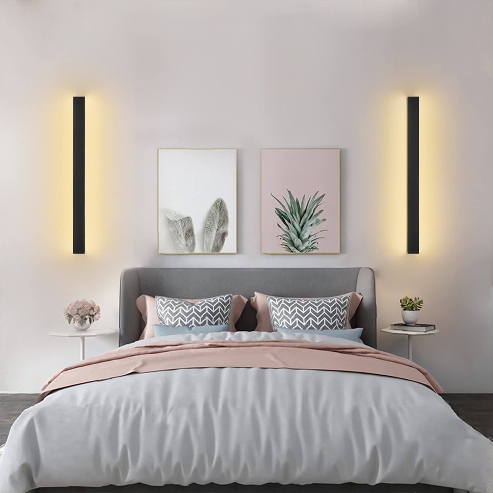 Zwarte LED-dimbare wandlamp met afstandsbediening, moderne binnenwandlamp Verlichting voor woonkamer Slaapkamer Hal Trap Muurverlichtingsarmatuur Op en neer Lange stroken Wandkandelaar Lights, 80CM