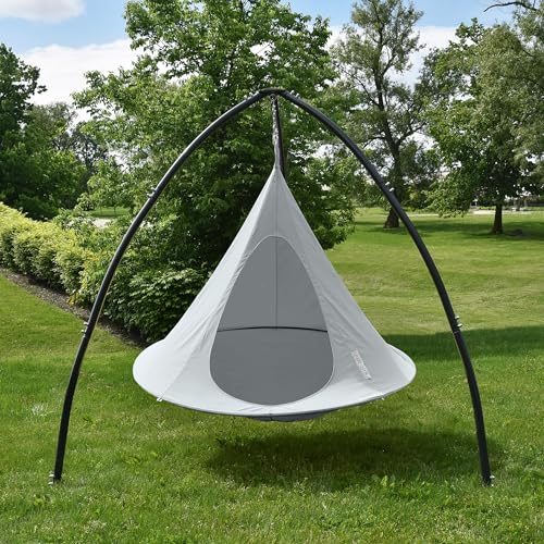 Image of Double Cacoon Hanging Chair for Two - Cozy Indoor /Outdoor Hammock with Polyester Canvas, 440 lb Capacity, Includes 18ft Rope & Carabiner (Moon River)