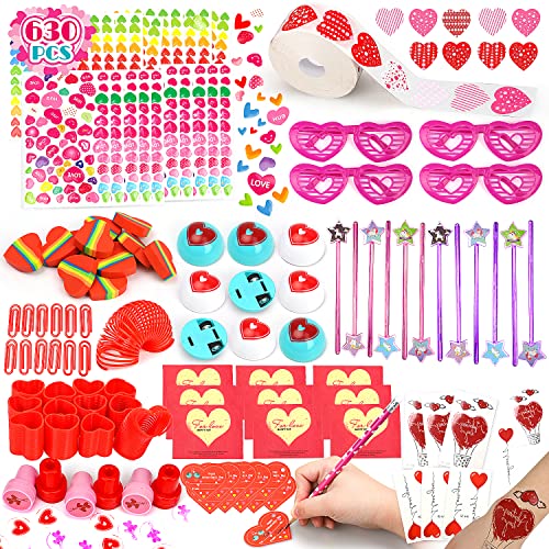 TOY Life 630 Pcs Valentines Gifts for Kids Classroom Valentines Party Favors for Kids Valentines Day Goodie Bags Stuffers with Valentines Day Cards for Kids School Exchange Included Love Stickers
