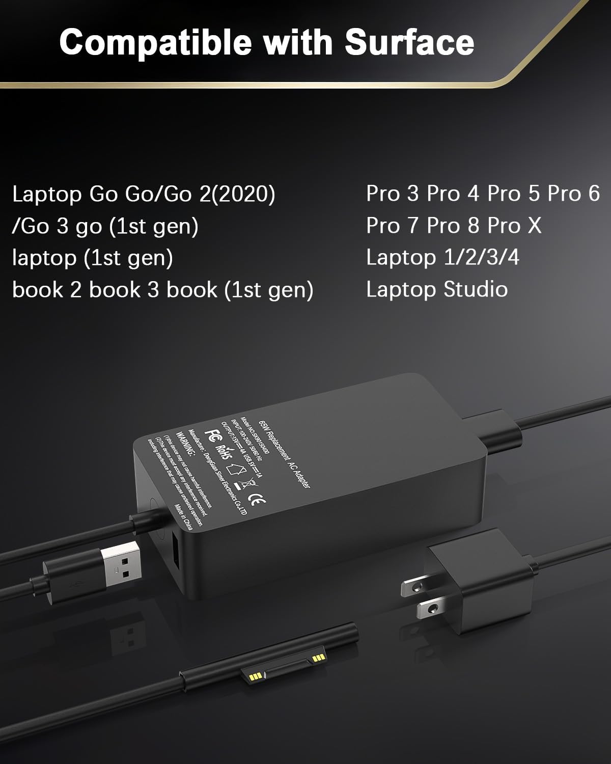 65W Surface Pro Charger,Compatible with Microsoft Surface Pro 3/4/ 5/6/7/8/9/10/11/X, Surface Laptop 1/2/3/4/5/6/7 Surface Book 1/2 Surface Go 1/2/3 - Image 3