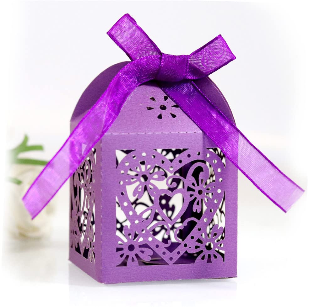 Szczęśliwe pudełko z cukierkami Pudełka na upominki weselne Papierowe pudełko na słodycze Puste pudełko upominkowe z motywem miłości na ślub panny młodej Baby Shower Christmas Party 50 szt. (Kolor: Ro