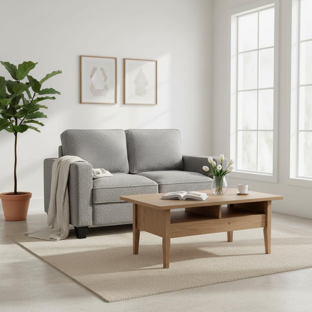 BOWERY HILL Transitional 57" W Boucle Fabric Loveseat Sofa with Built-in USB Charging Port and Functional Side Pockets in Gray