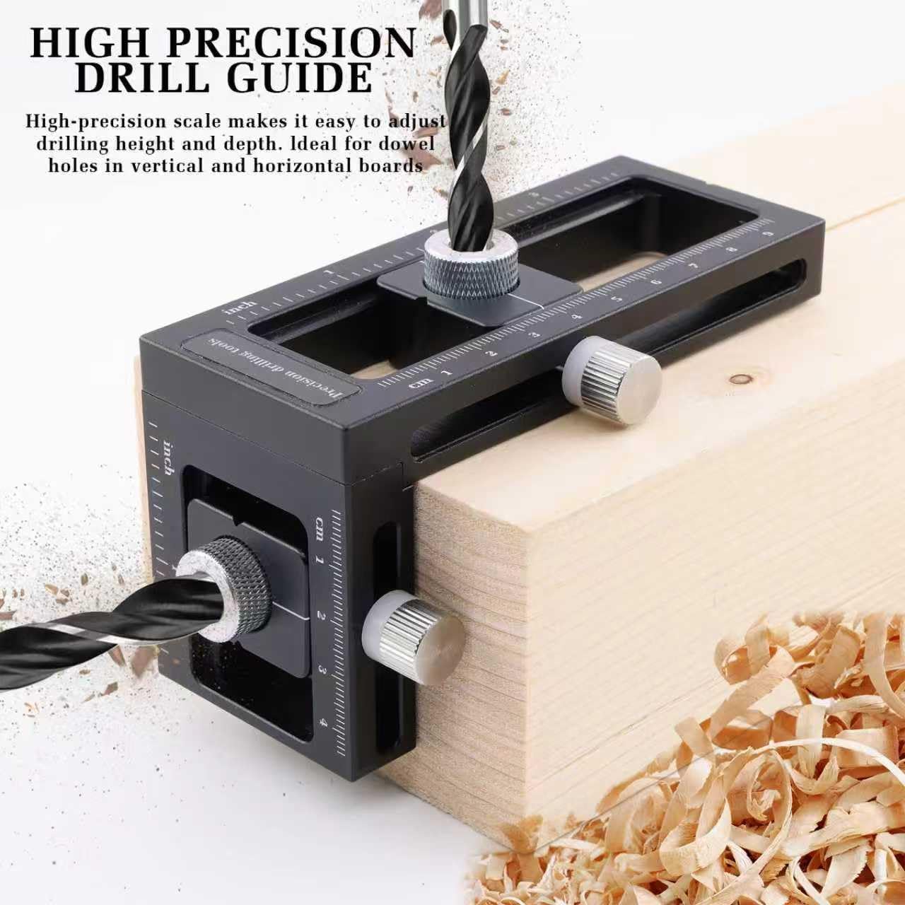 Upgraded 2-in-1 Drill Guide Positioning Clamp, Self Centering Drill Clamp, Graduated Metal Woodworking Tool with 8 Drill Bushings 3-10mm, Vertical Multi Angle Drill Jig for Straight Holes