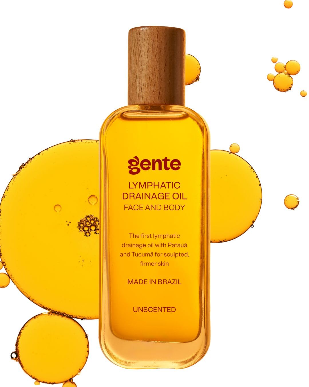 Gente Beauty Lymphatic Drainage Oil, Scented, Body Sculpting Formula, Brazilian Oils Blend with Pataua, Coffea Arabica, Mulateiro Extract (100ml)